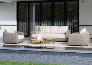 Ensemble de fauteuils 4seasons en cordage beige sur une terrasse